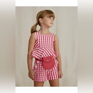 Size 10 Girls Abel & Lula Kids' Red Gingham Matching Set (bag not included)